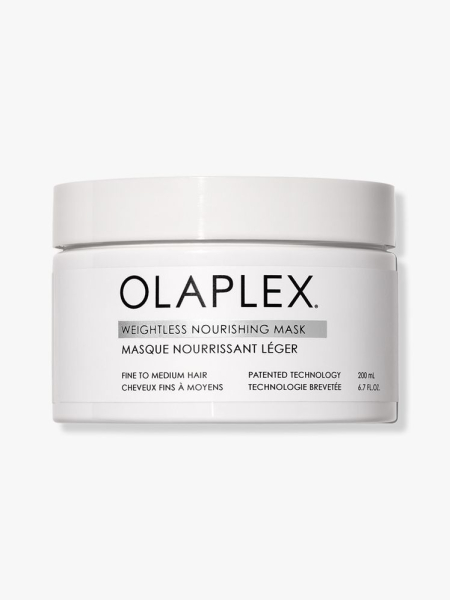Olaplex Weightless Nourishing Mask white jar on light gray background